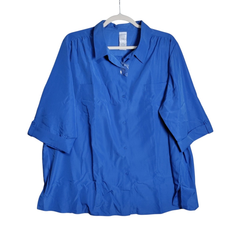 Roaman's Women Royal Blue Button Down Blouse Plus Size 4X 21-2630-8